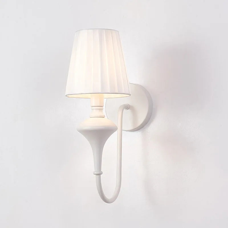 Modern Elegant White Fabric Shade Wall Lamps - 1-Light Romantic E14 Socket Bedside Sconce Light Fixture for Bedroom and Living Room