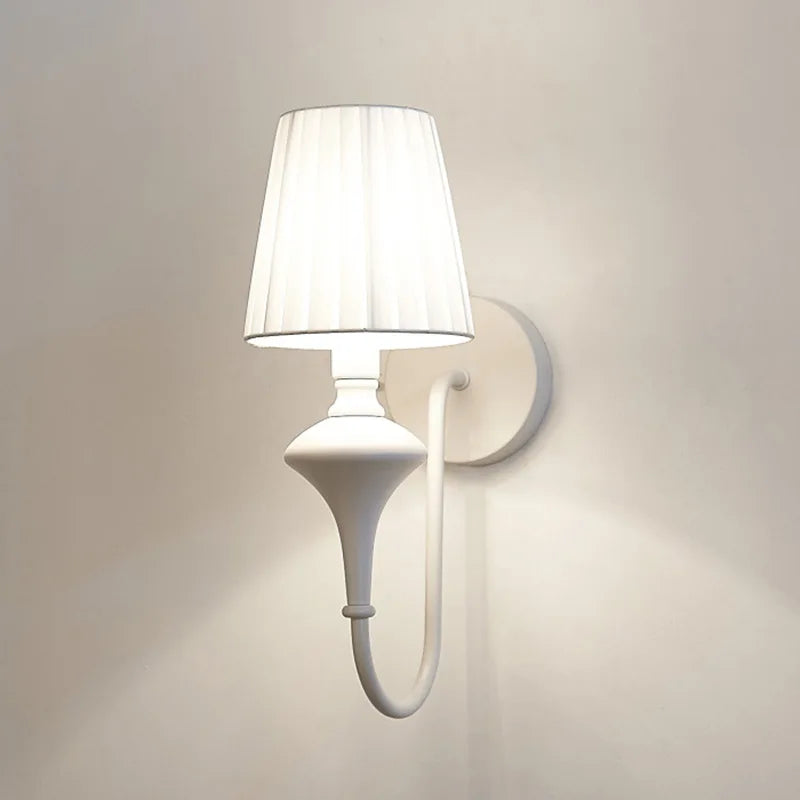 Modern Elegant White Fabric Shade Wall Lamps - 1-Light Romantic E14 Socket Bedside Sconce Light Fixture for Bedroom and Living Room