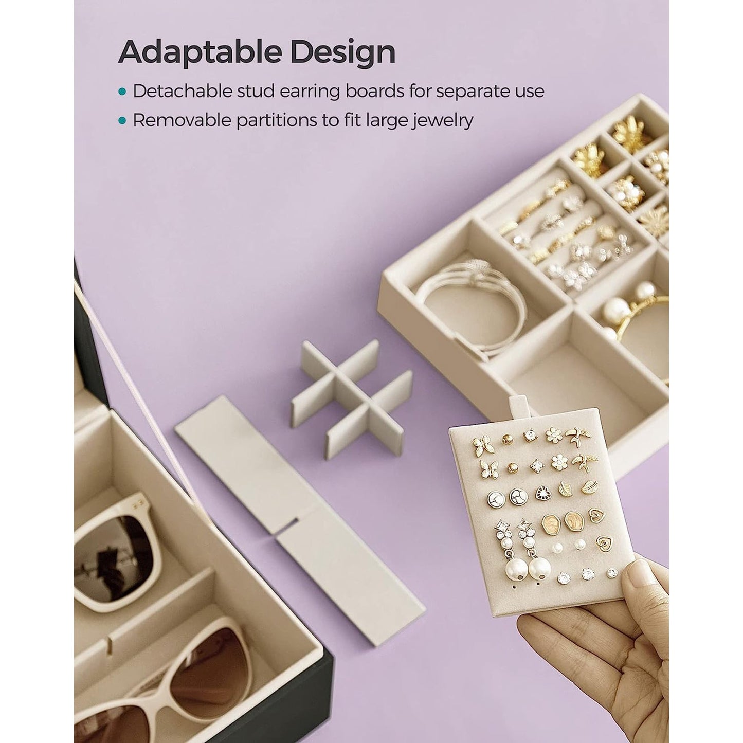 2-Layer Jewelry Box with Handle and Removable Jewelry Tray