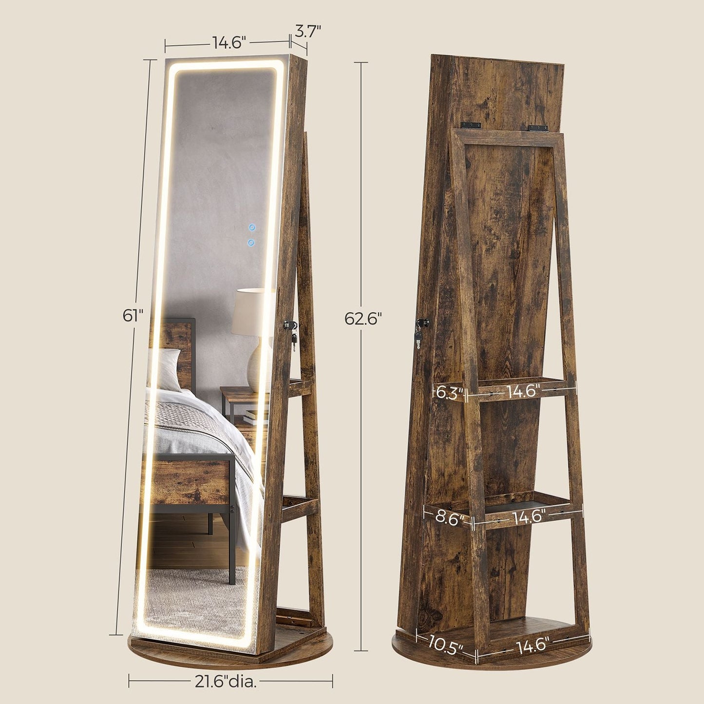 LED Mirror Jewelry Cabinet Standing