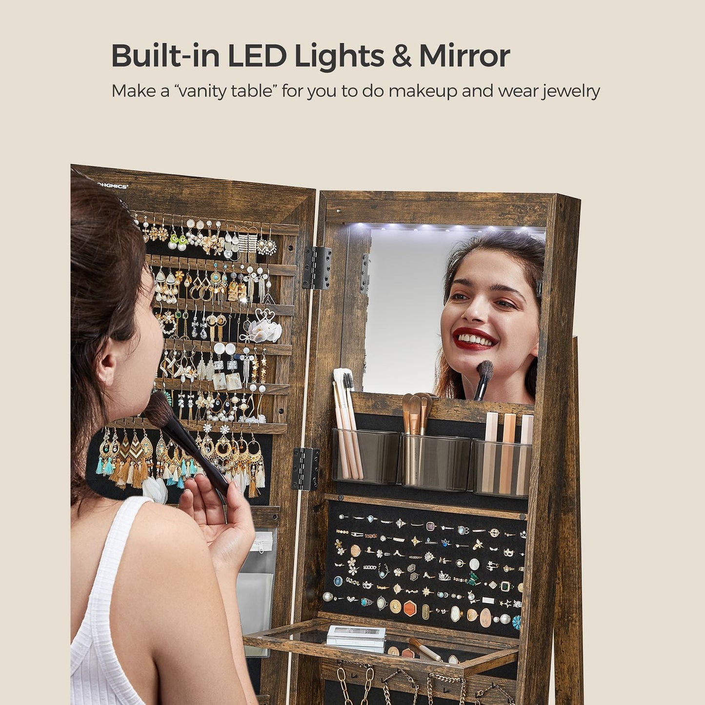 LED Mirror Jewelry Cabinet Standing