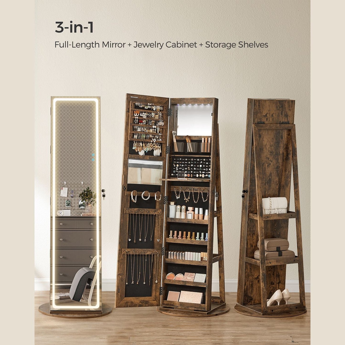 LED Mirror Jewelry Cabinet Standing