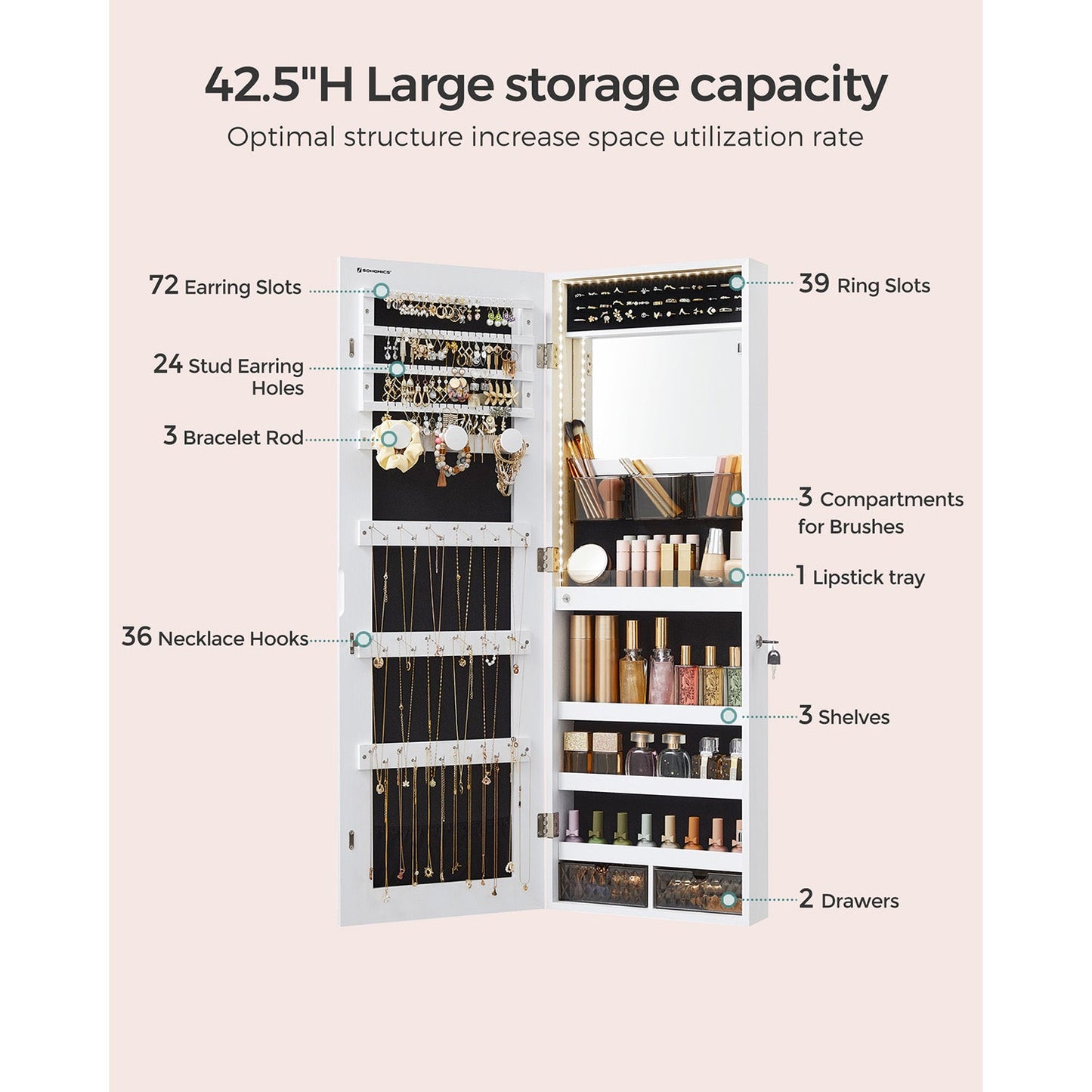 Jewelry Armoire Organizer with LED Lights