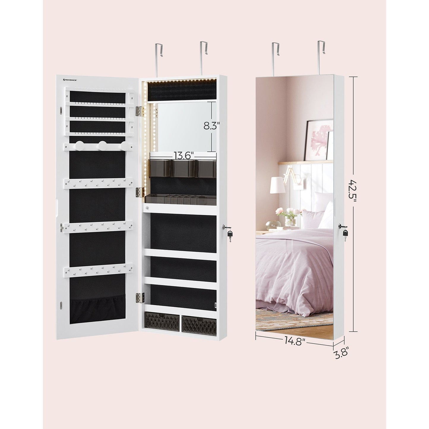 Jewelry Armoire Organizer with LED Lights