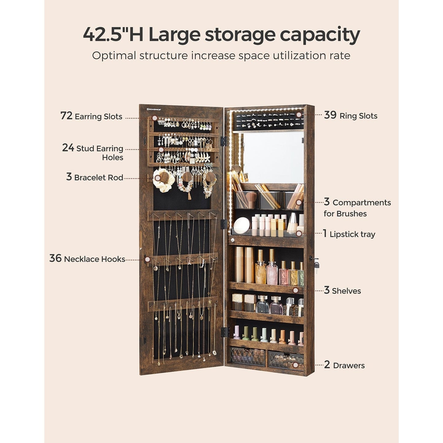 Jewelry Cabinet Armoire with Mirror