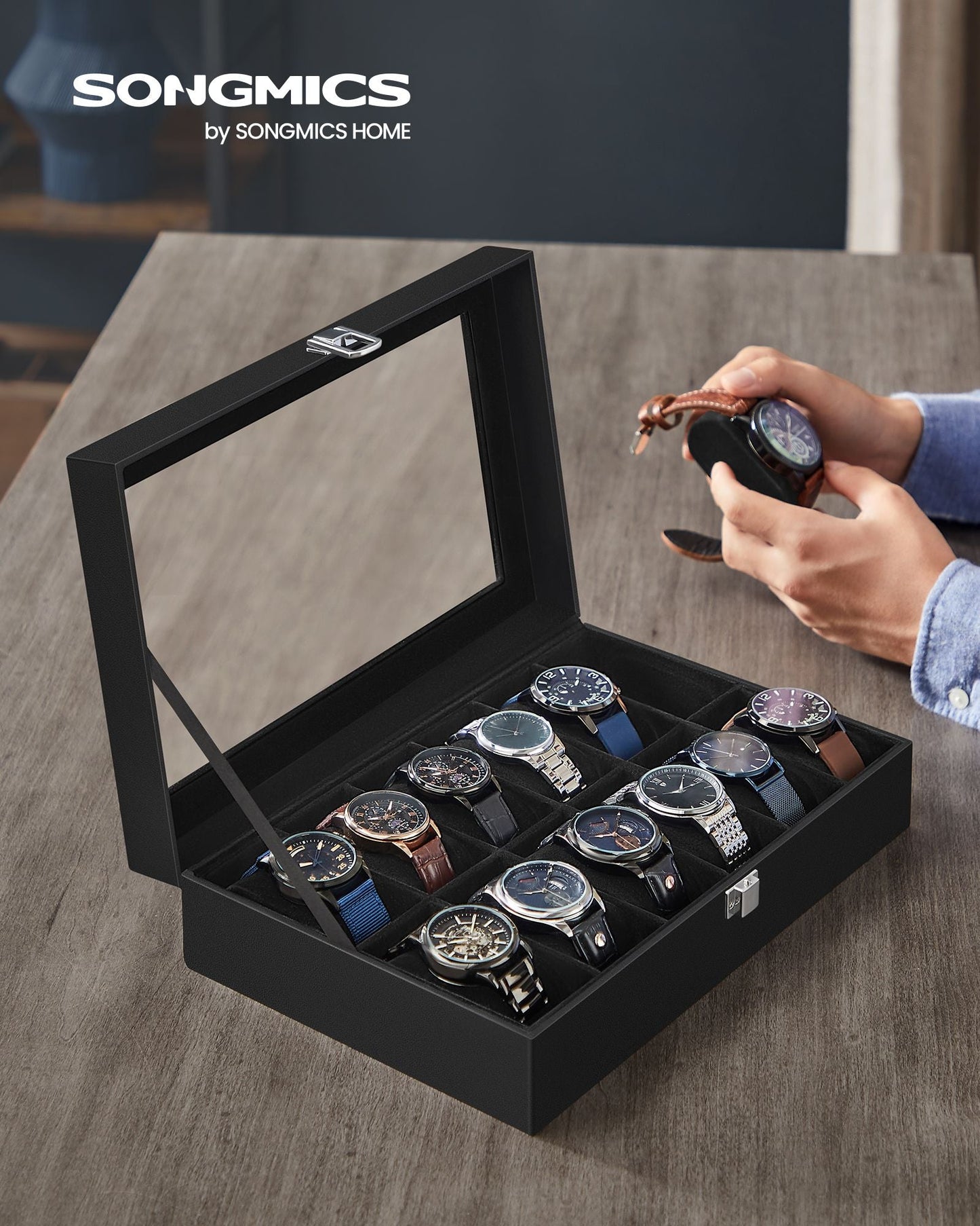 12-Slot Watch Box with Glass Lid