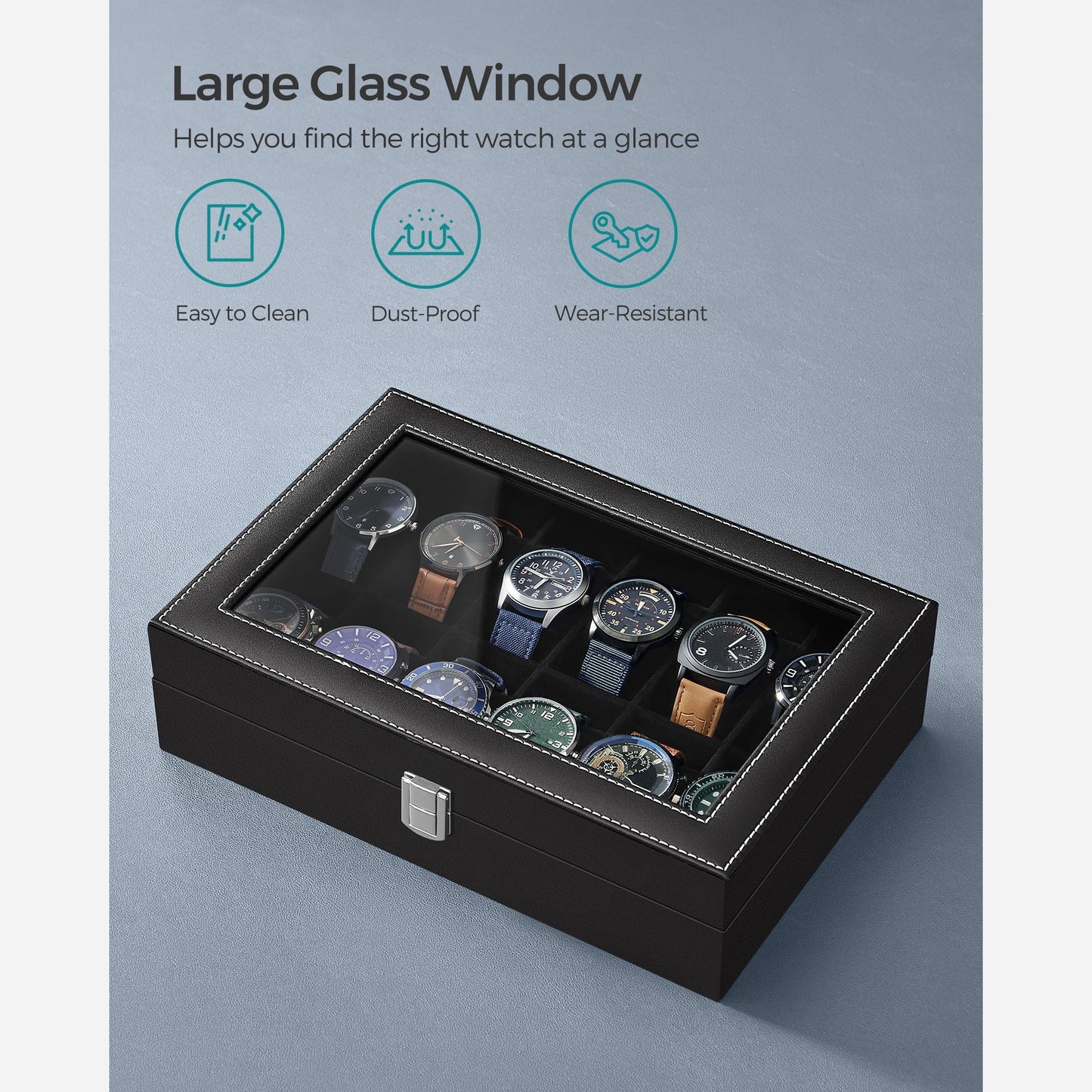 12-Slot Watch Box with Glass Lid