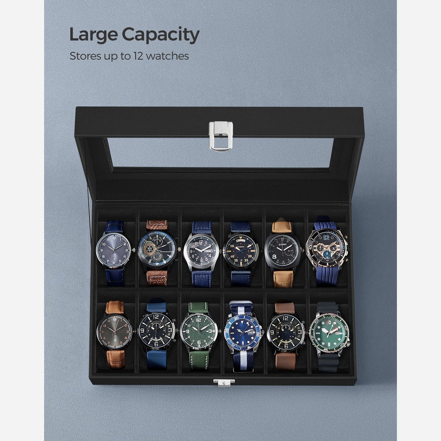 12-Slot Watch Box with Glass Lid