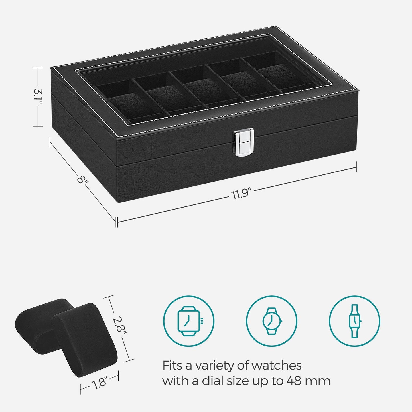 12-Slot Watch Box with Glass Lid