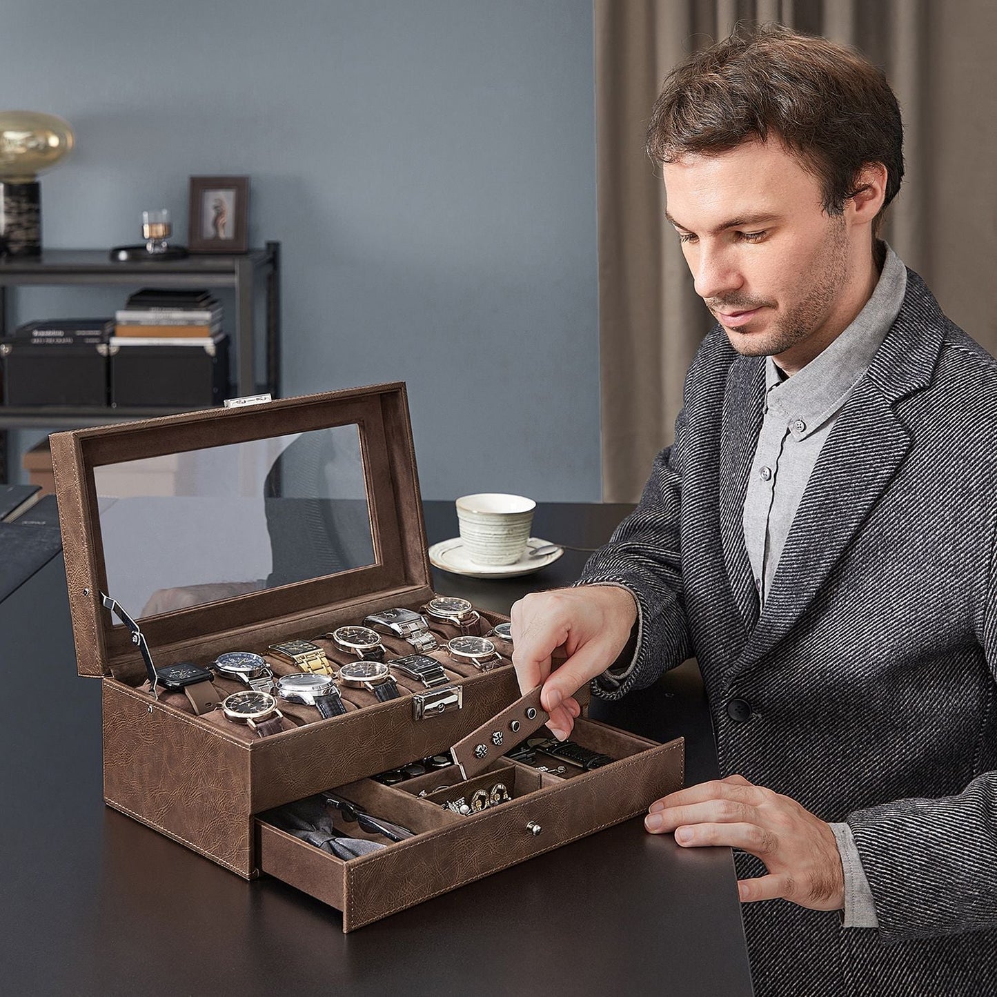 12-Slot Watch Box with Glass Lid