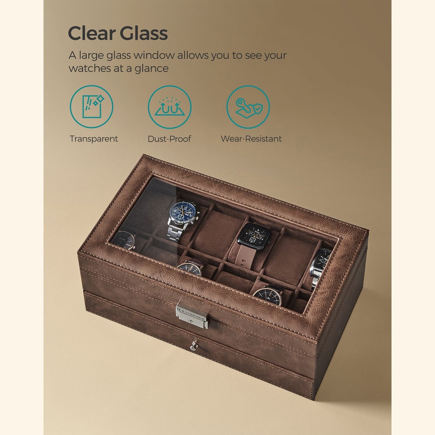 12-Slot Watch Box with Glass Lid