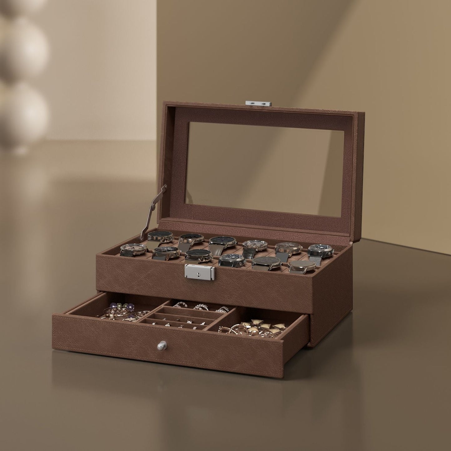 12-Slot Watch Box with Glass Lid