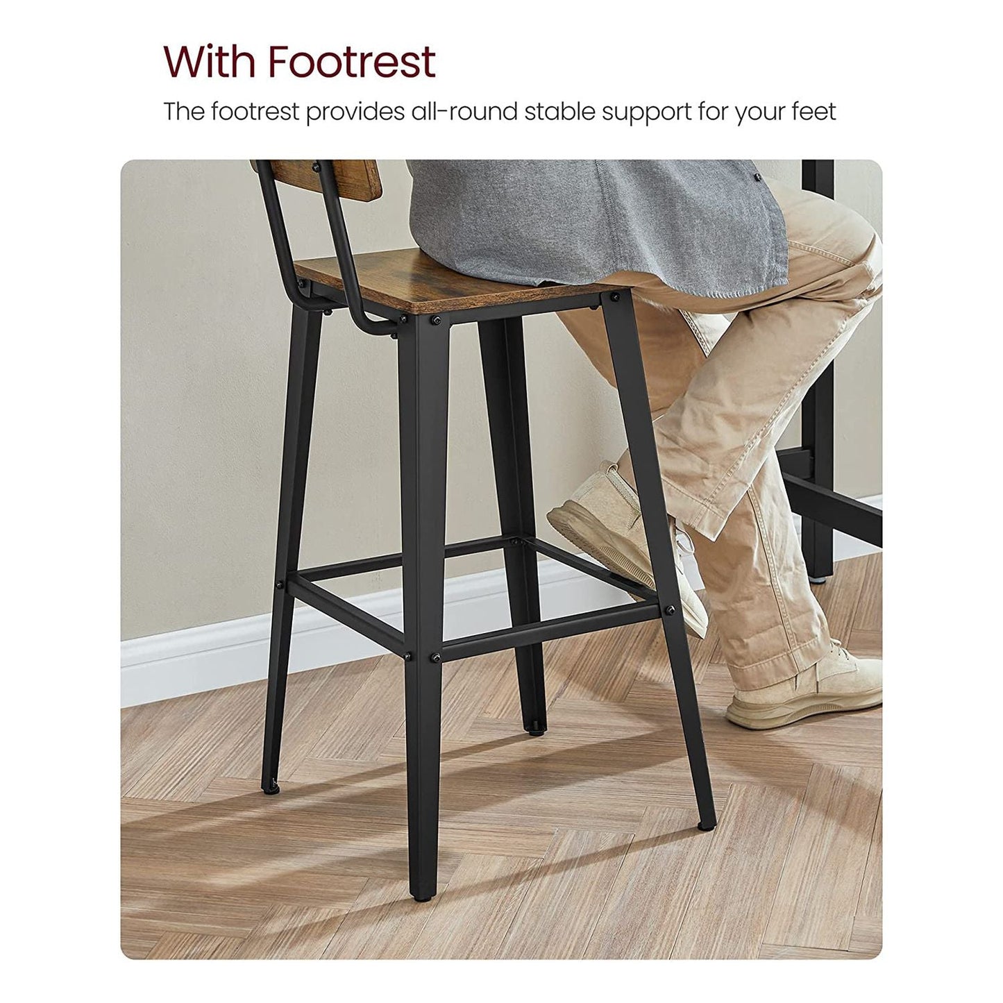 Set of 2 Tall Bar Stools with Back