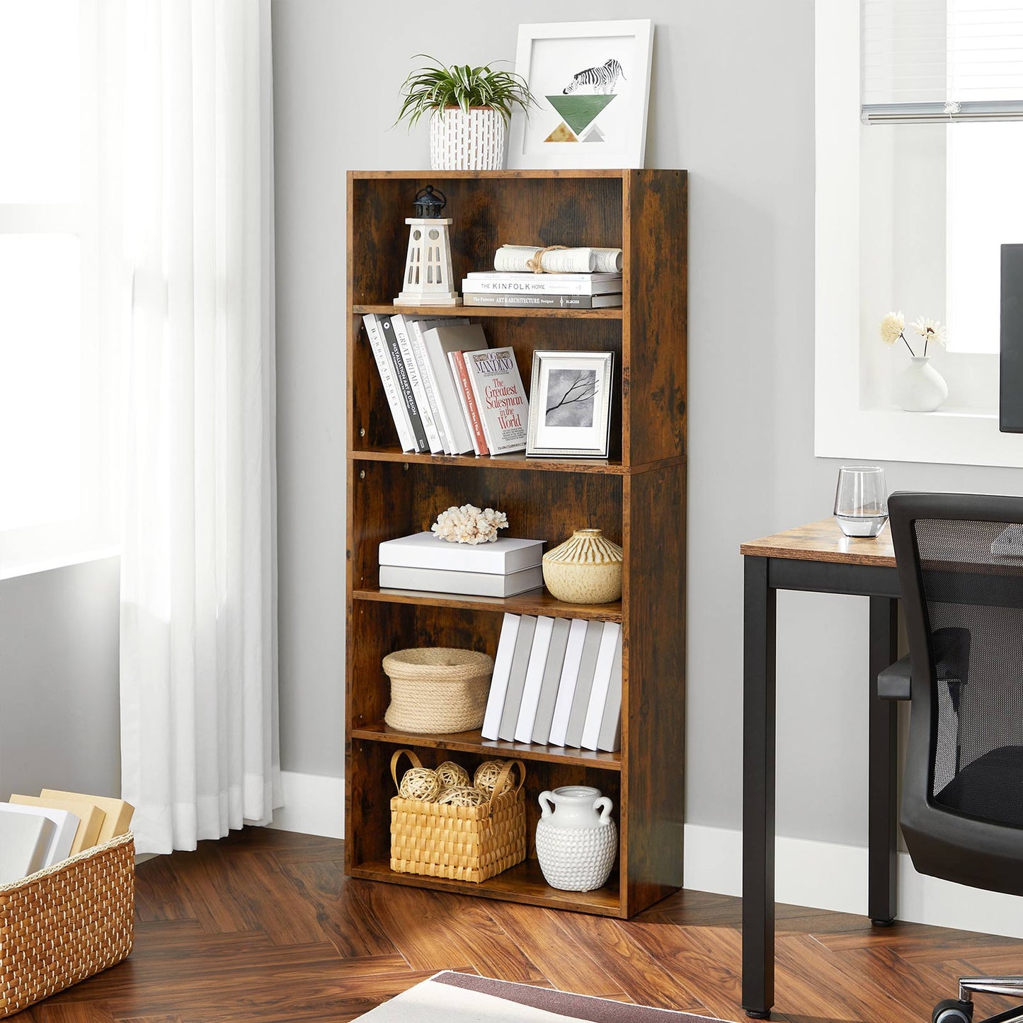 5-Tier Open Bookcase with Adjustable Storage Shelves