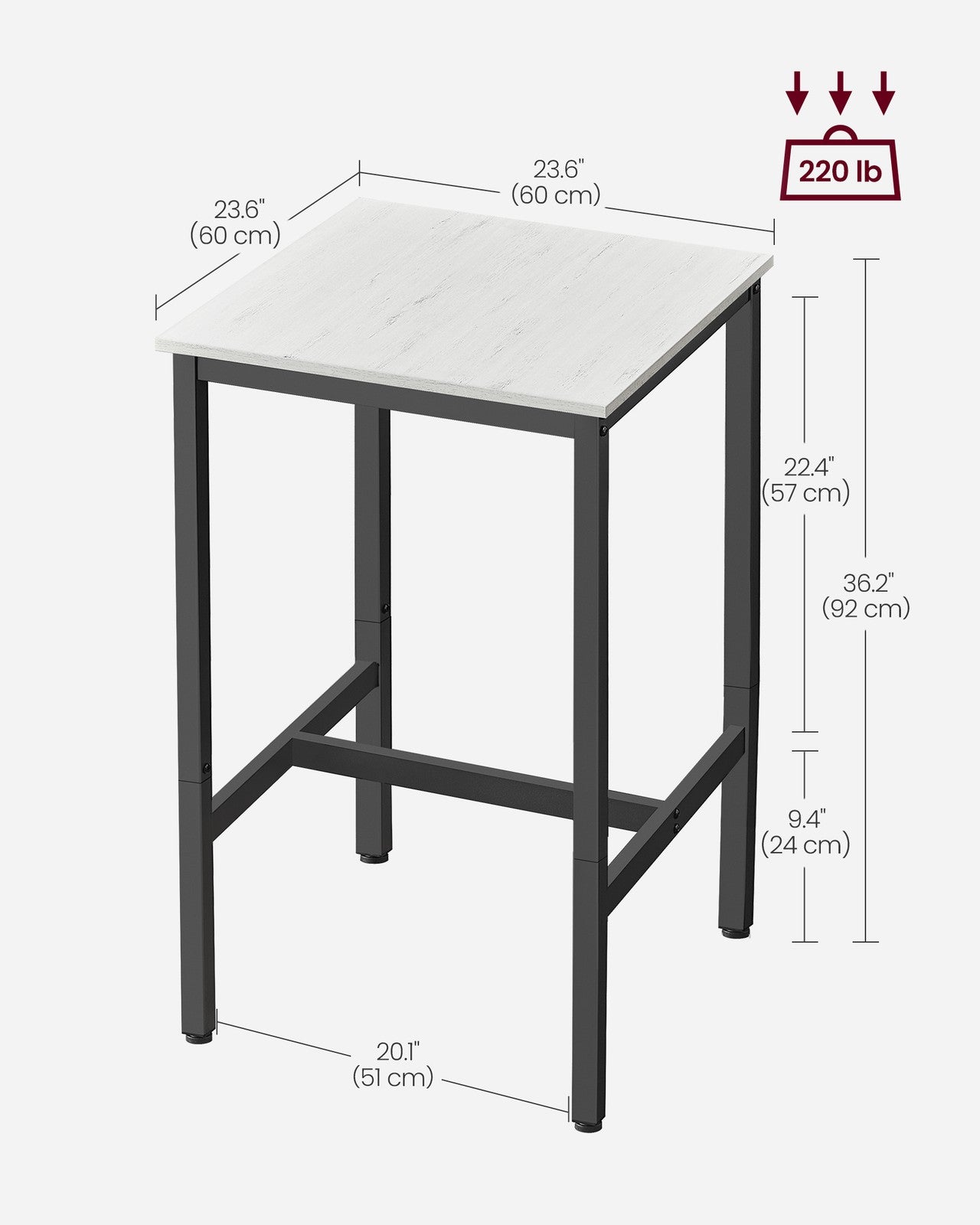 Bar Table with Metal Frame Vintage White and Black