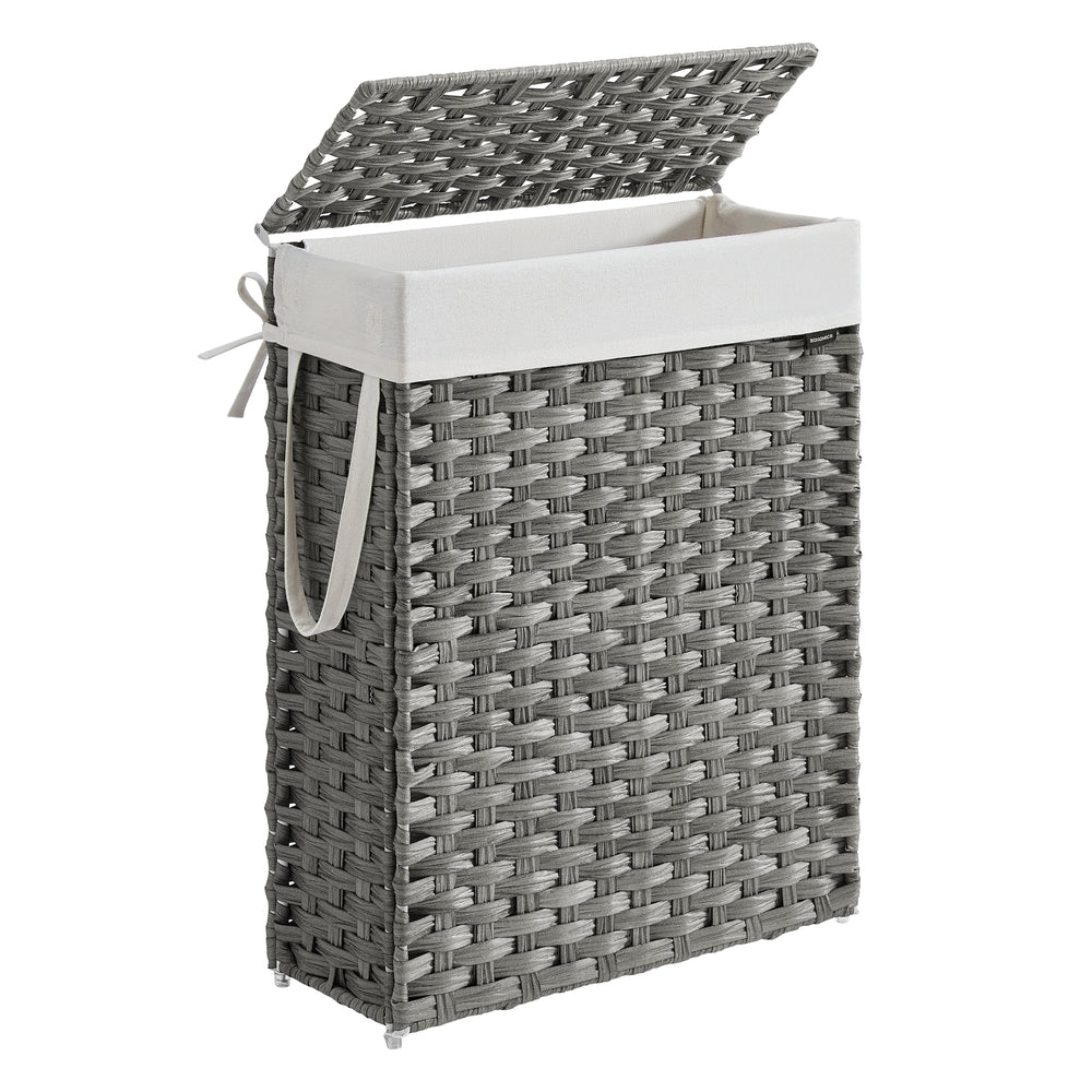 Slim Rattan Laundry Hamper with Lid and Handles, 14.5 Gallon (55L)