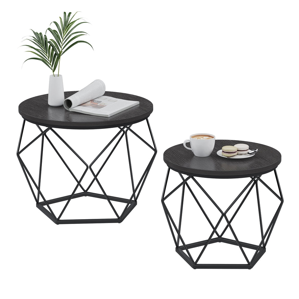 Round Coffee Table with Steel Frame Set of 2