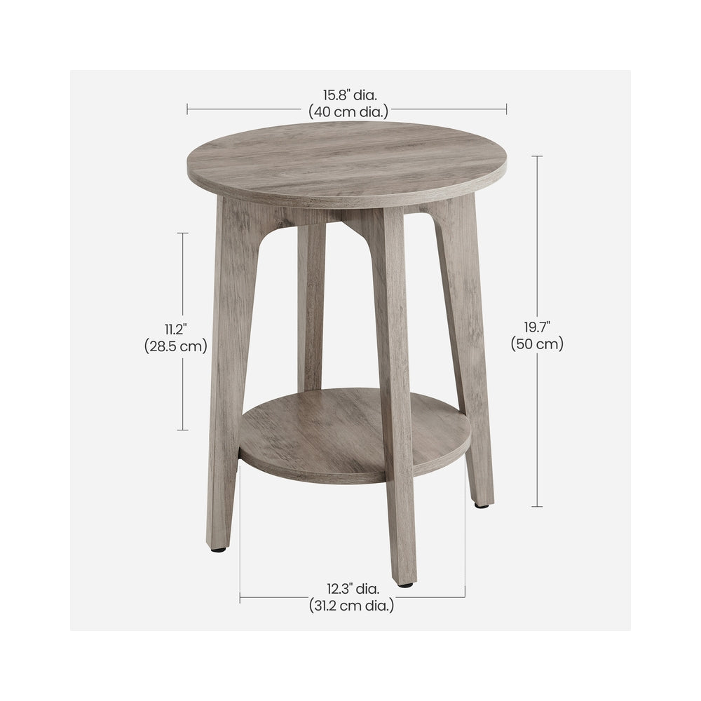 Side Table, Small Round End Table with Lower Shelf, Nightstand for Small Spaces, Modern Farmhouse Style, Greige