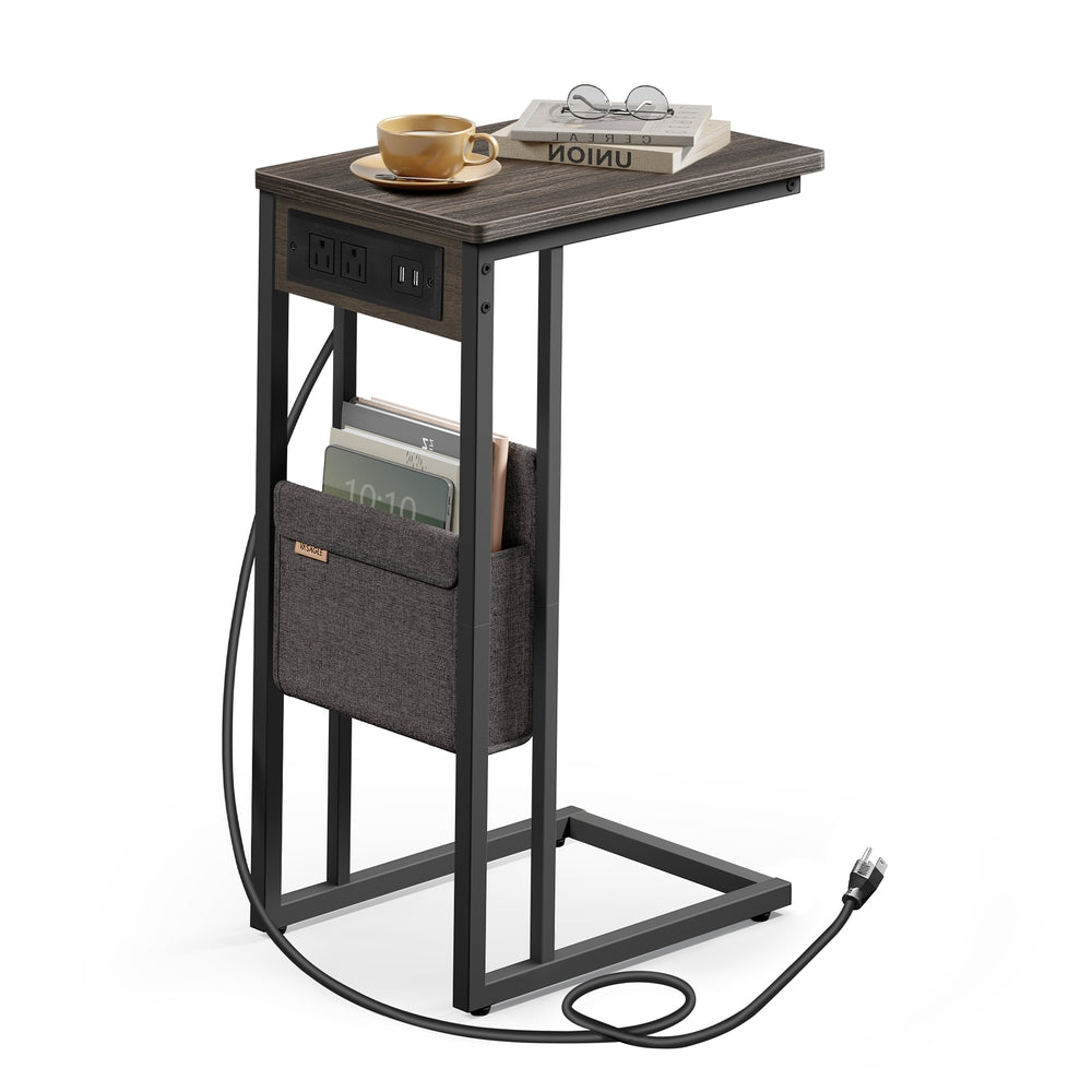 C-Shaped Side Table with Charging Station