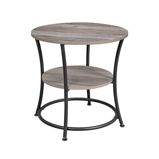 HWLEXTRA Side Table, Round End Table with 2 Shelves, Living Room, Bedroom, Easy Assembly, Metal, Industrial Design, Vintage, Shabby Chic, Greige