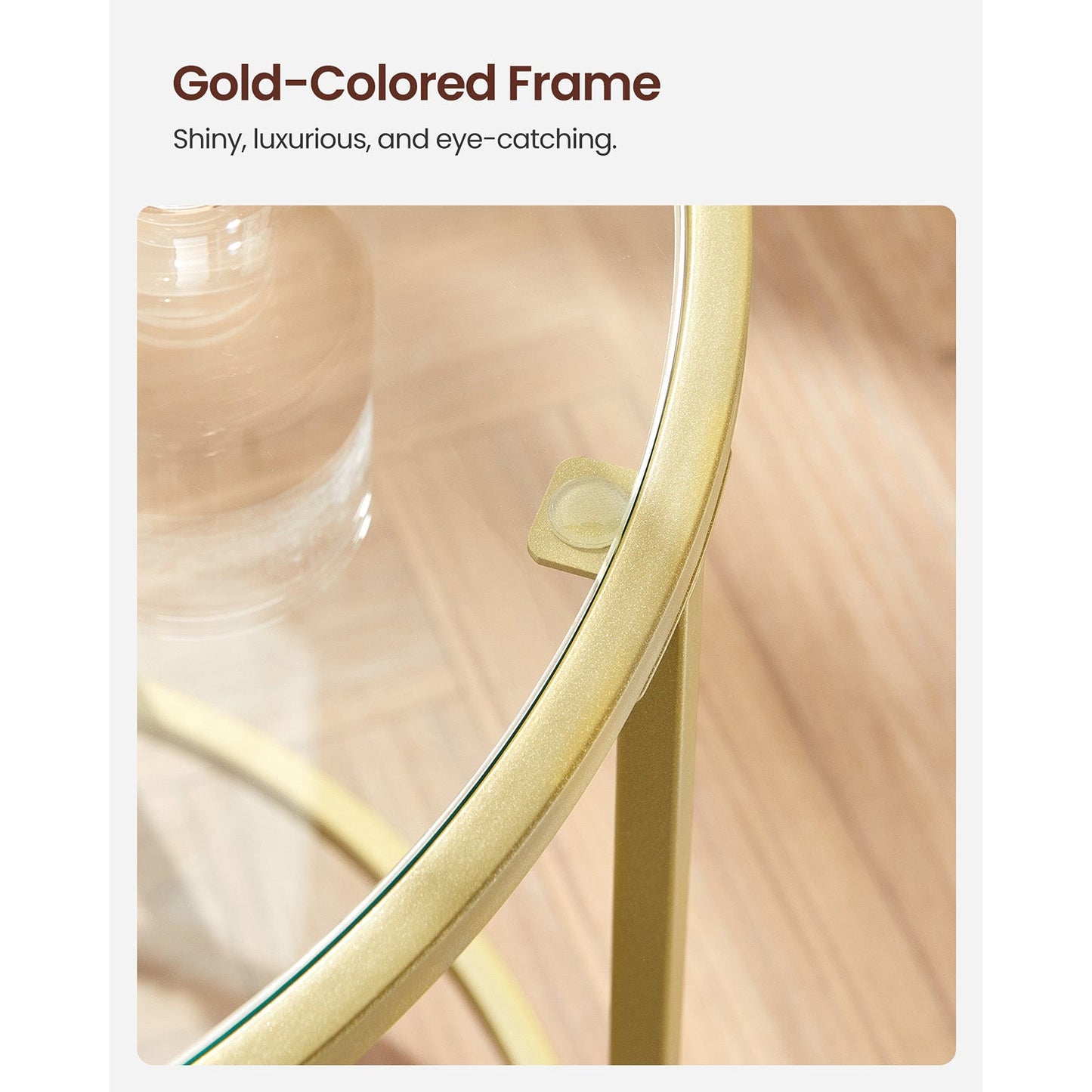 Glass Round Side Table with Metal Frame, Set of 2