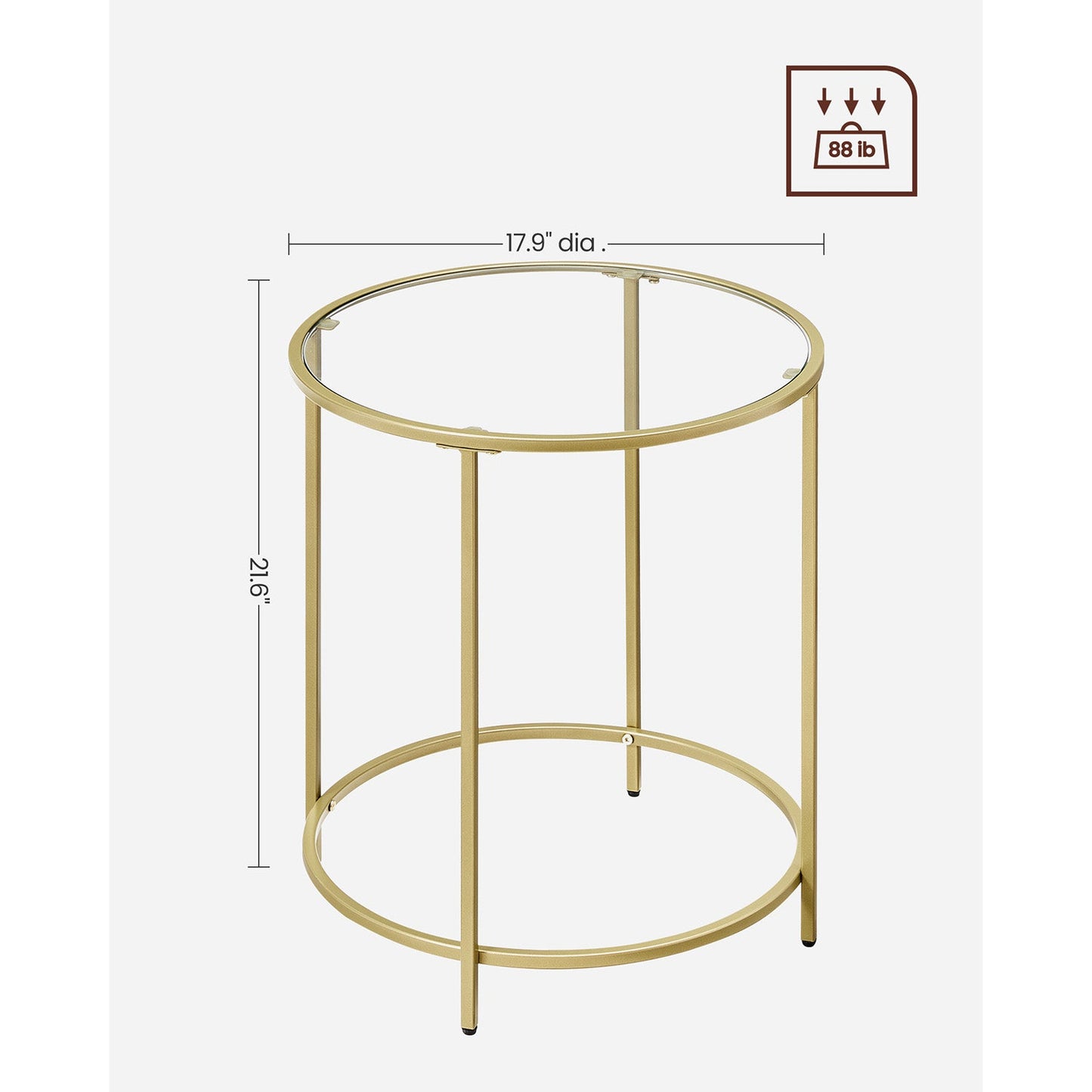 Glass Round Side Table with Metal Frame, Set of 2