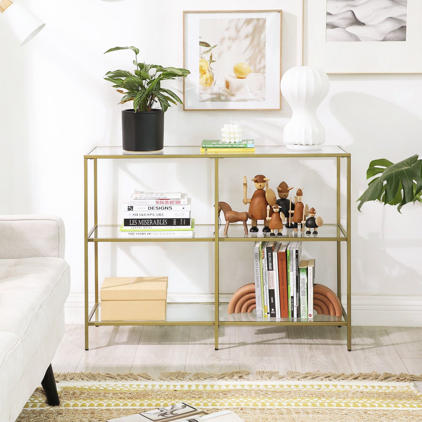 Set of 2 Entryway Tables, 3-Tier Console Tables, Tempered Glass Sofa Tables, 11.8 x 39.4 x 28.7 Inches