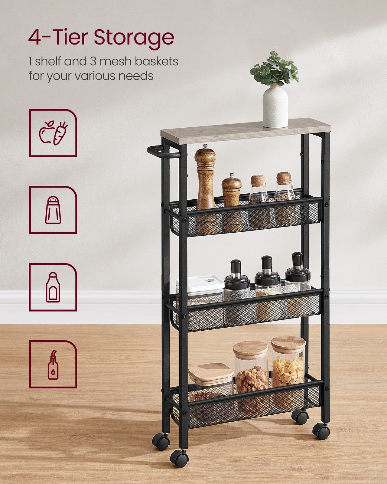 4-Tier Slim Rolling Storage Cart