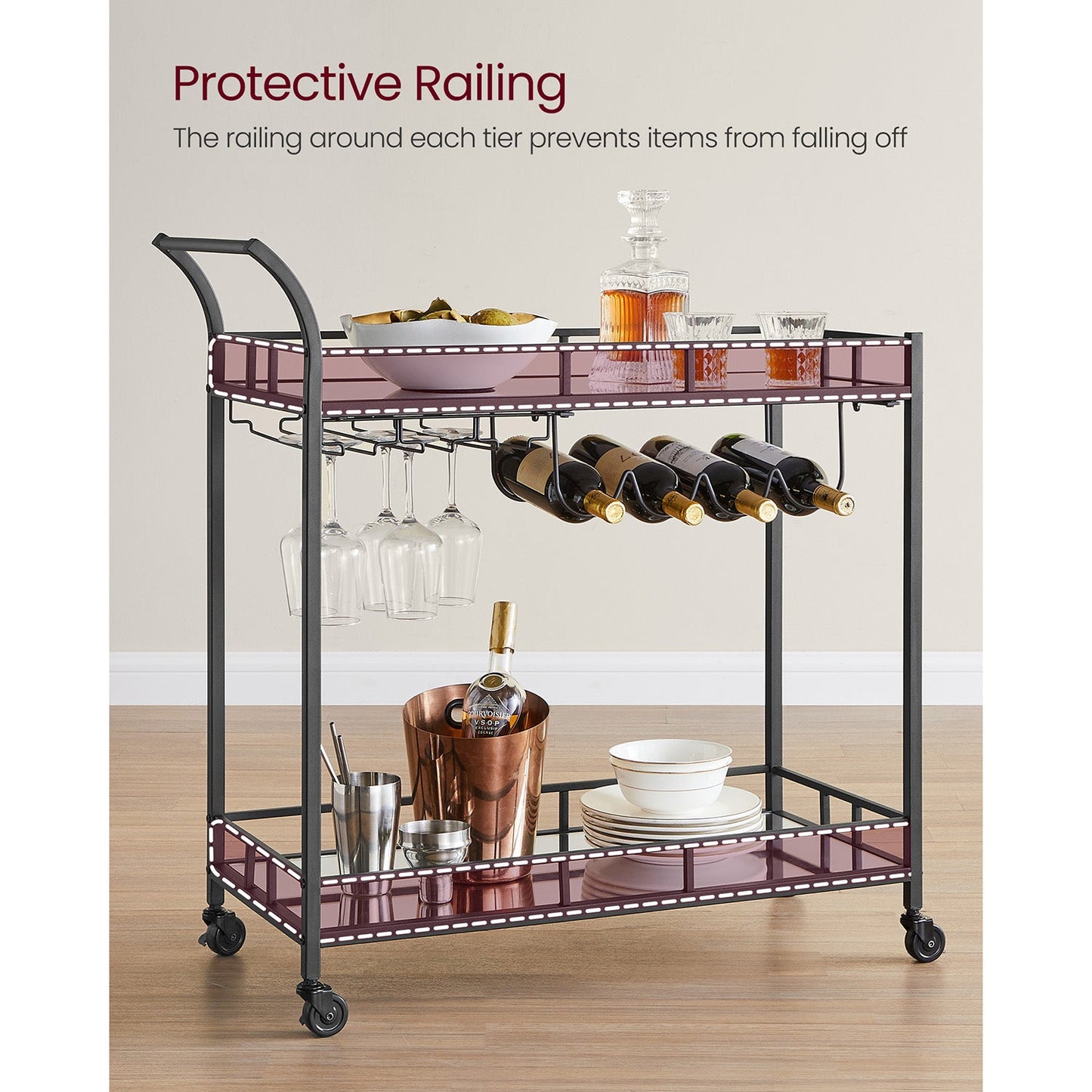 Home Bar Serving Cart with 2 Mirrored Shelves