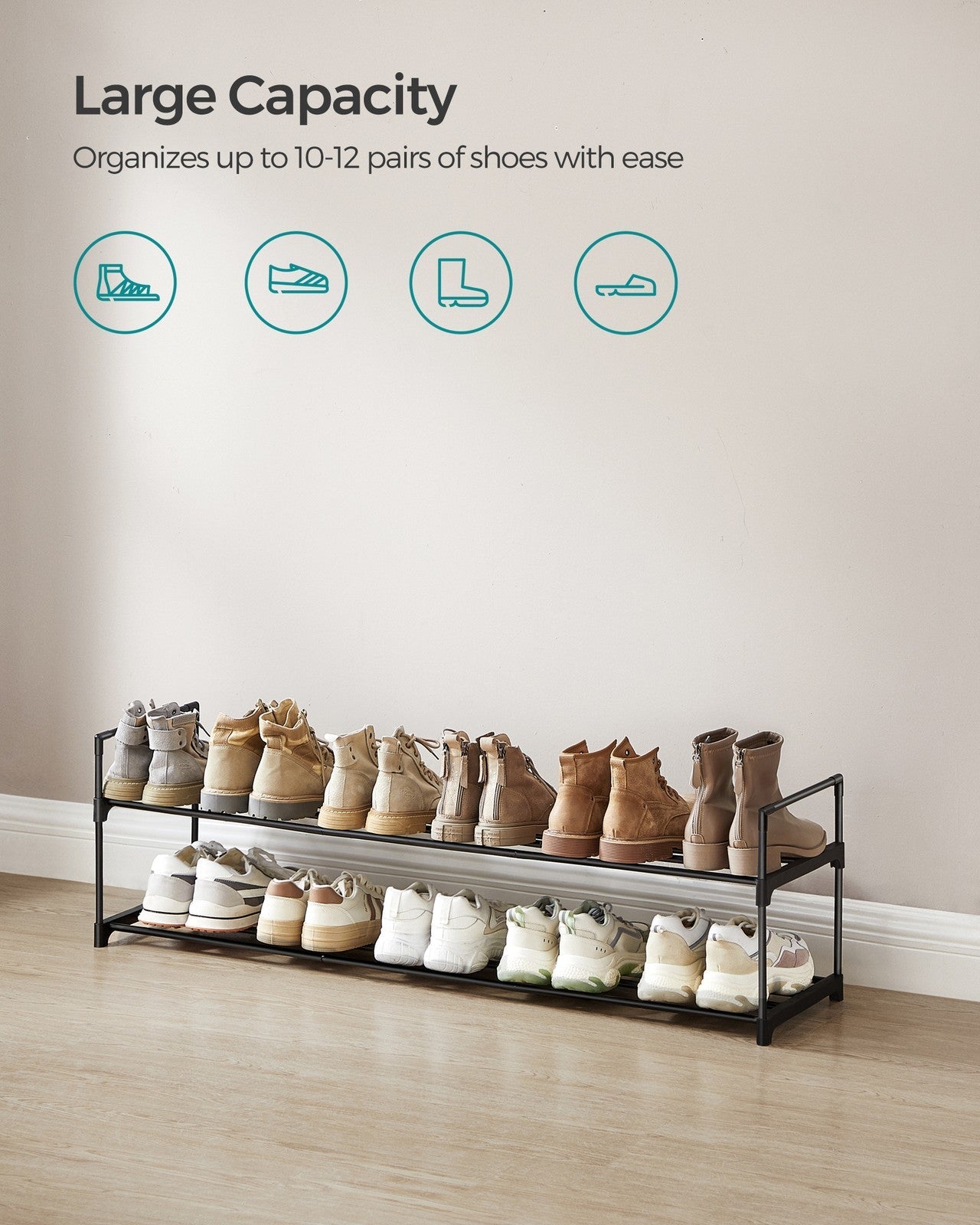 2 Tier Metal Shoe Rack for 12 Pairs of Shoes