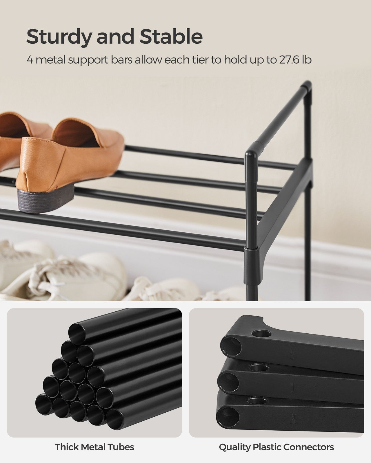 2 Tier Metal Shoe Rack for 12 Pairs of Shoes