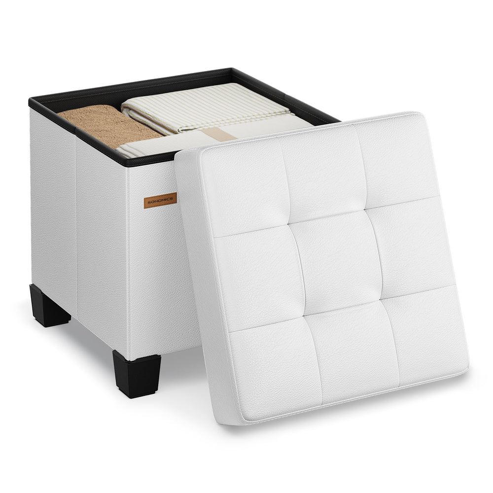 Storage Ottoman, 660 lbs Capacity, Foldable, Faux Leather, Coffee Brown