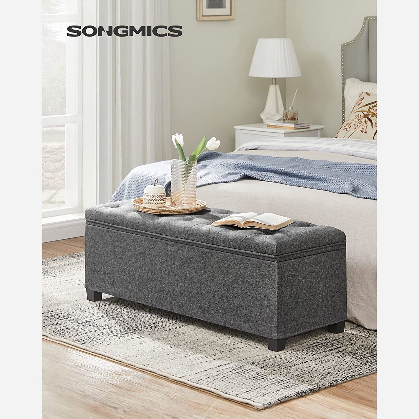 Storage Ottoman Bench with Legs, Load up to 660 lb