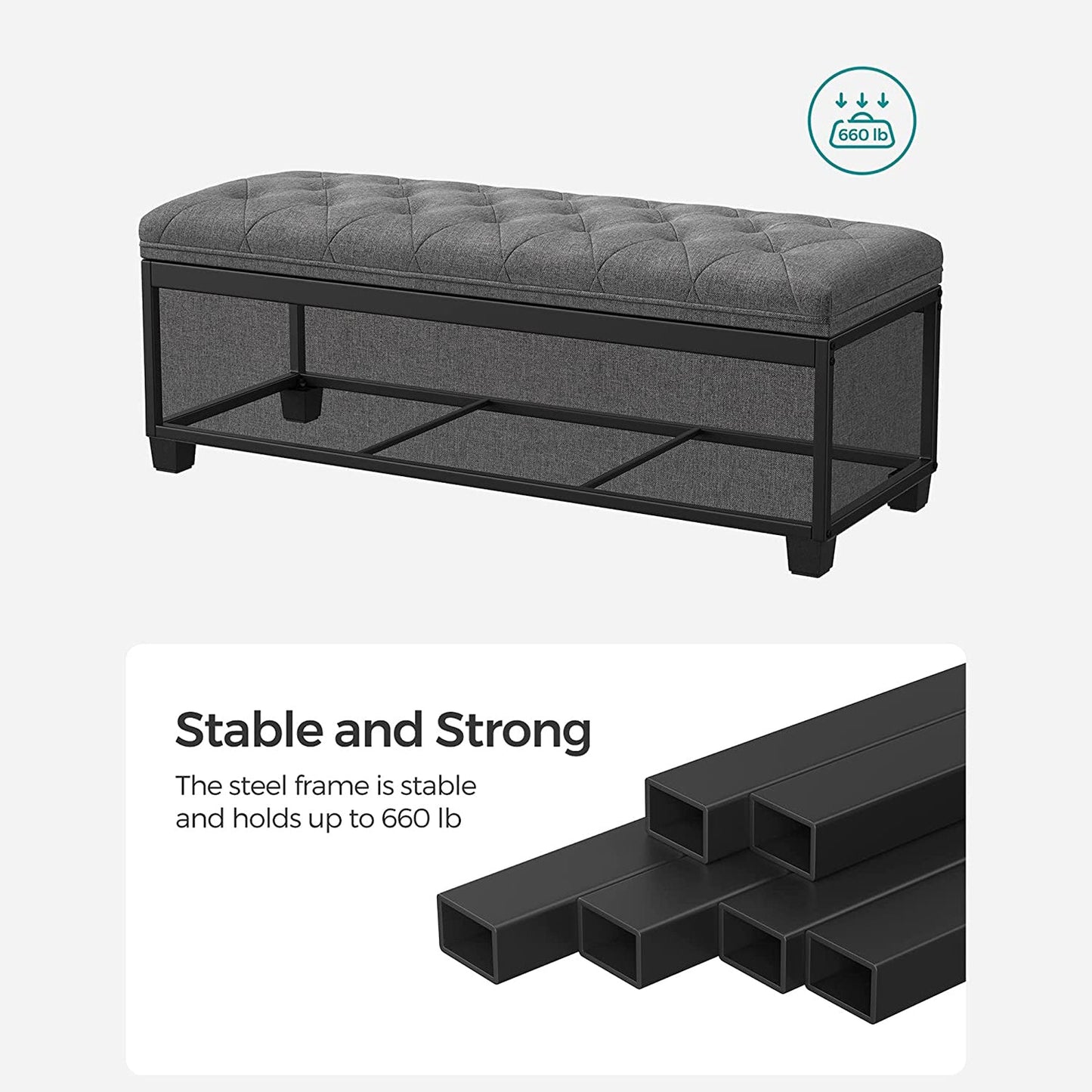 Storage Ottoman Bench with Legs, Load up to 660 lb