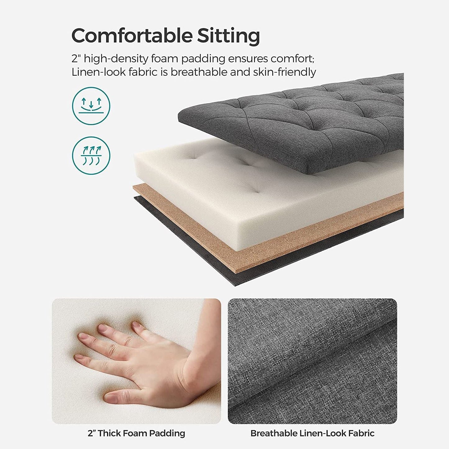 Storage Ottoman Bench with Legs, Load up to 660 lb