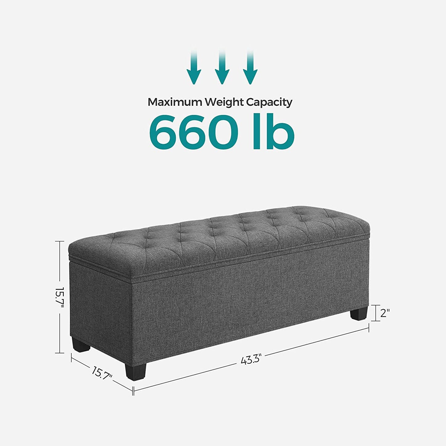 Storage Ottoman Bench with Legs, Load up to 660 lb
