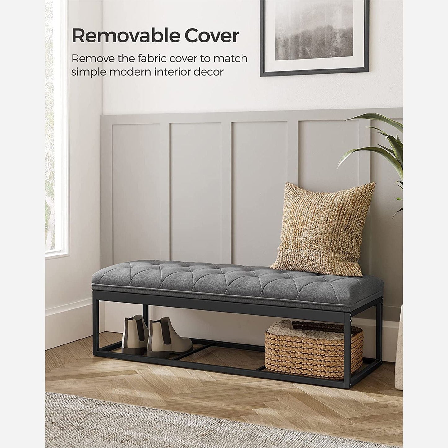 Storage Ottoman Bench with Legs, Load up to 660 lb