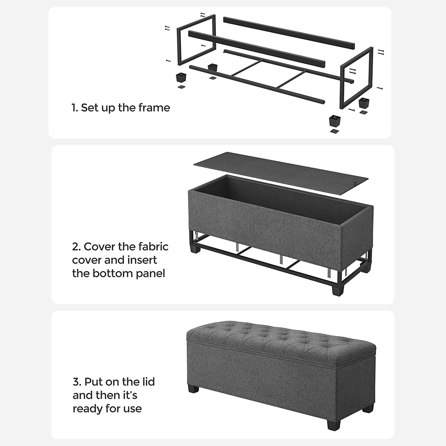 Storage Ottoman Bench with Legs, Load up to 660 lb