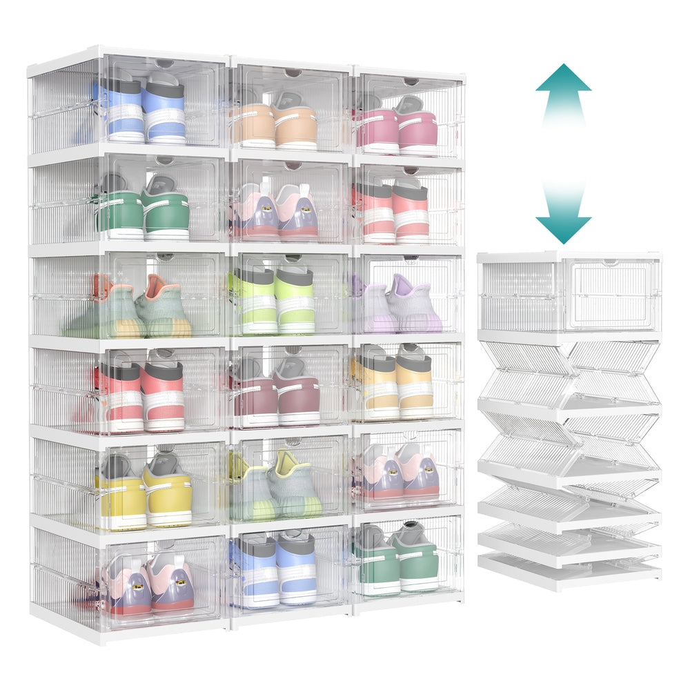 Pack of 18 Foldable Shoe Boxes, Fit up to US Size 13