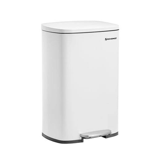 Kitchen Trash Garbage Can, Pedal Rubbish Bin 13.2 Gal (50L), with Plastic Inner Bucket, Hinged Lid, Soft Closure, Odor Proof and Hygienic, White