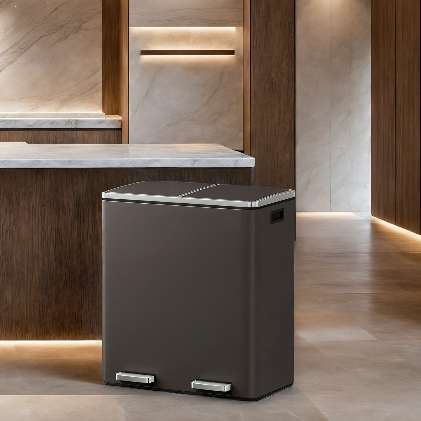 Trash Can with 2 Compartments, 2 x 8-Gallon Double Garbage Can, TrashBin with Lids