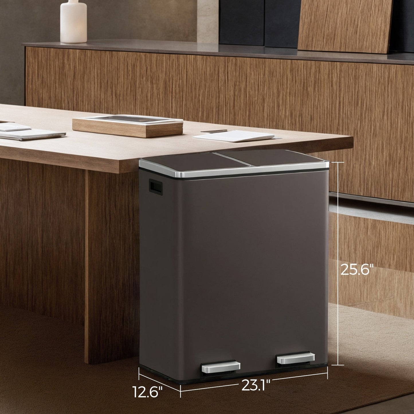 Trash Can with 2 Compartments, 2 x 8-Gallon Double Garbage Can, TrashBin with Lids