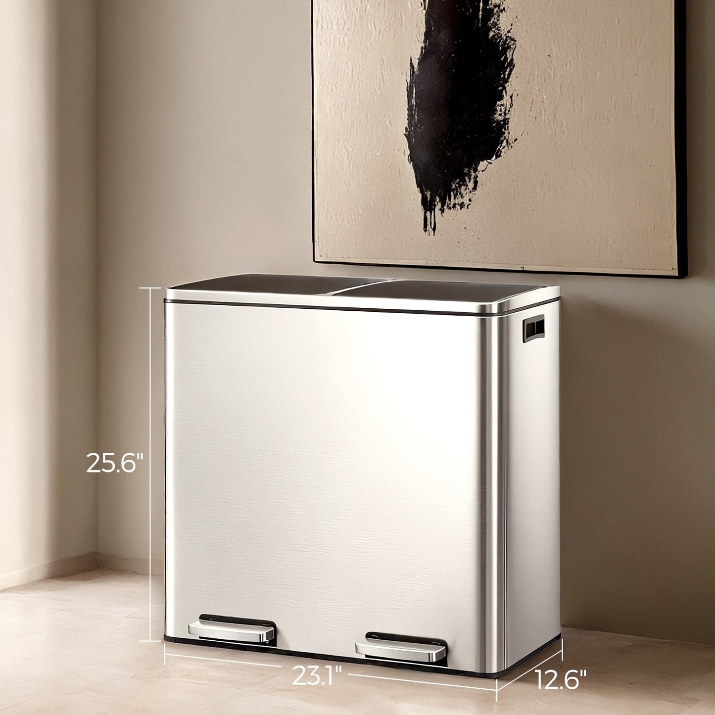 Trash Can with 2 Compartments, 2 x 8-Gallon Double Garbage Can, TrashBin with Lids