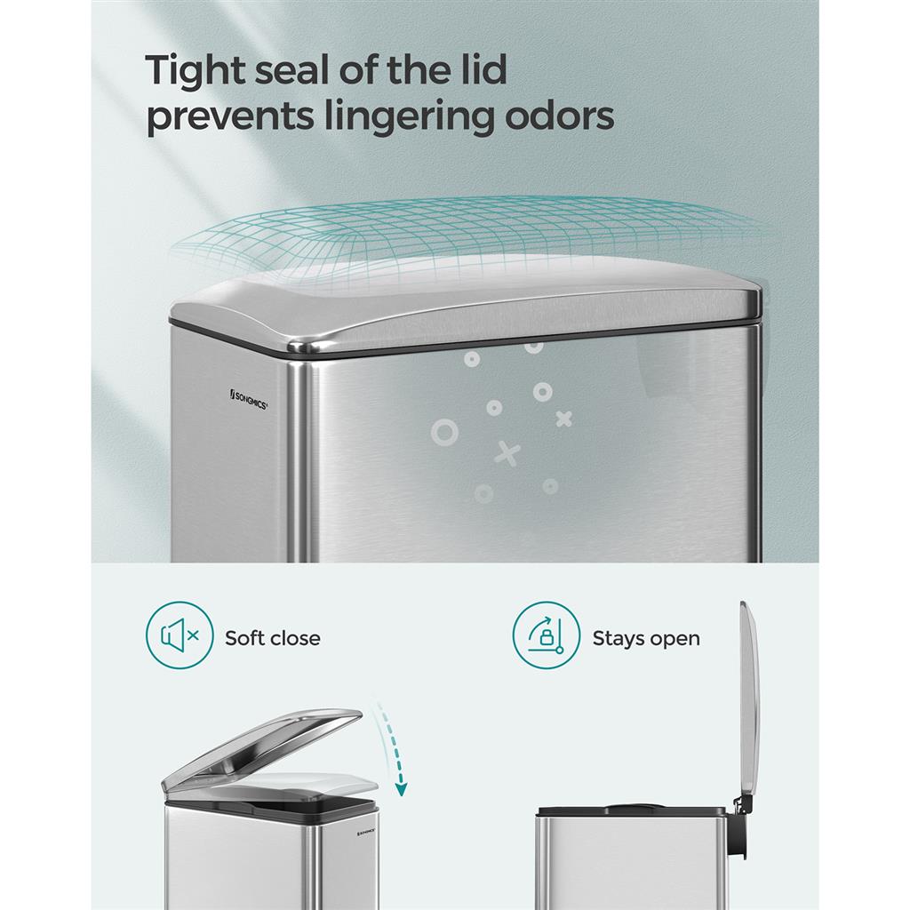 13 Gallon Garbage Can for Narrow Spaces with Soft-Close Lid