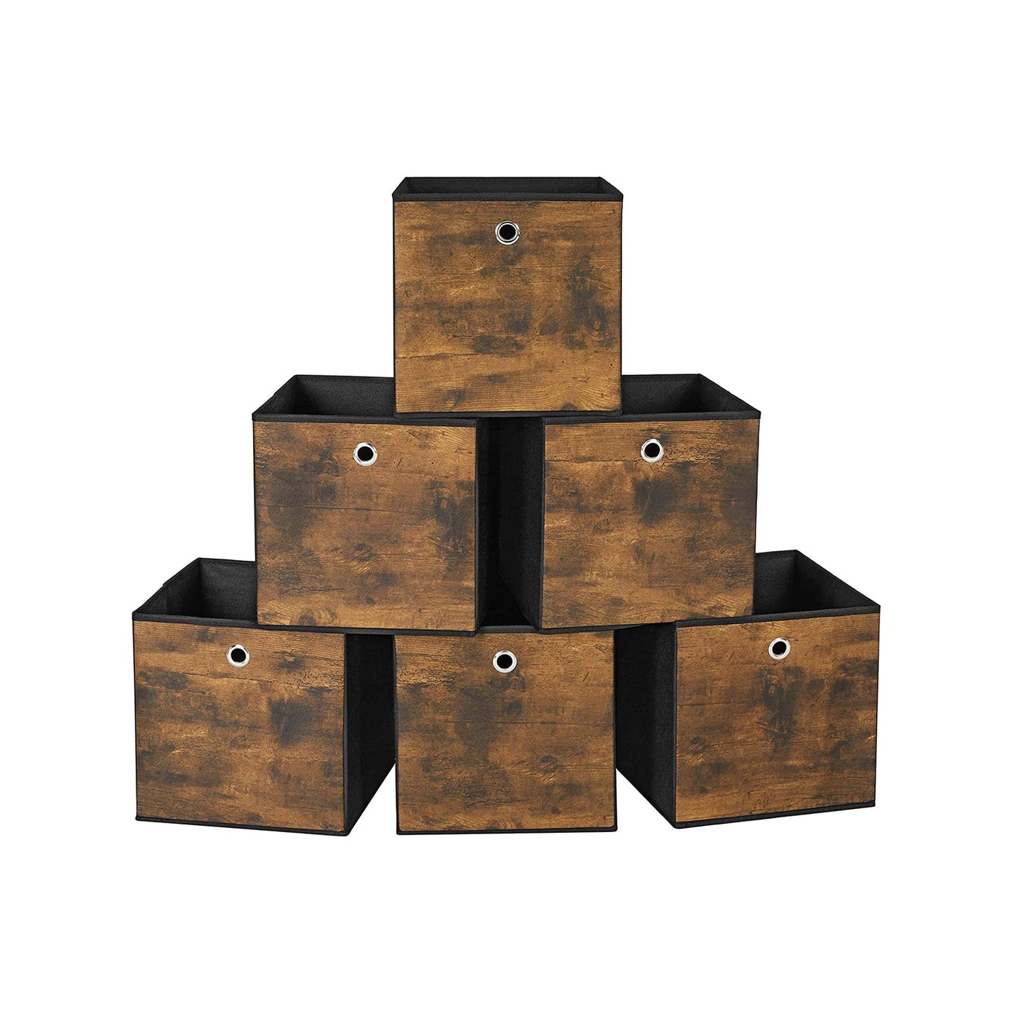 Foldable Storage Organizer Boxes, 11.8 x 11.8 x 11.8 Inches Storage Cubes, Set of 6 Clothes Organizer, Toy Bins, with Non-Woven Fabric, Oxford Fabric, Rustic Brown and Black