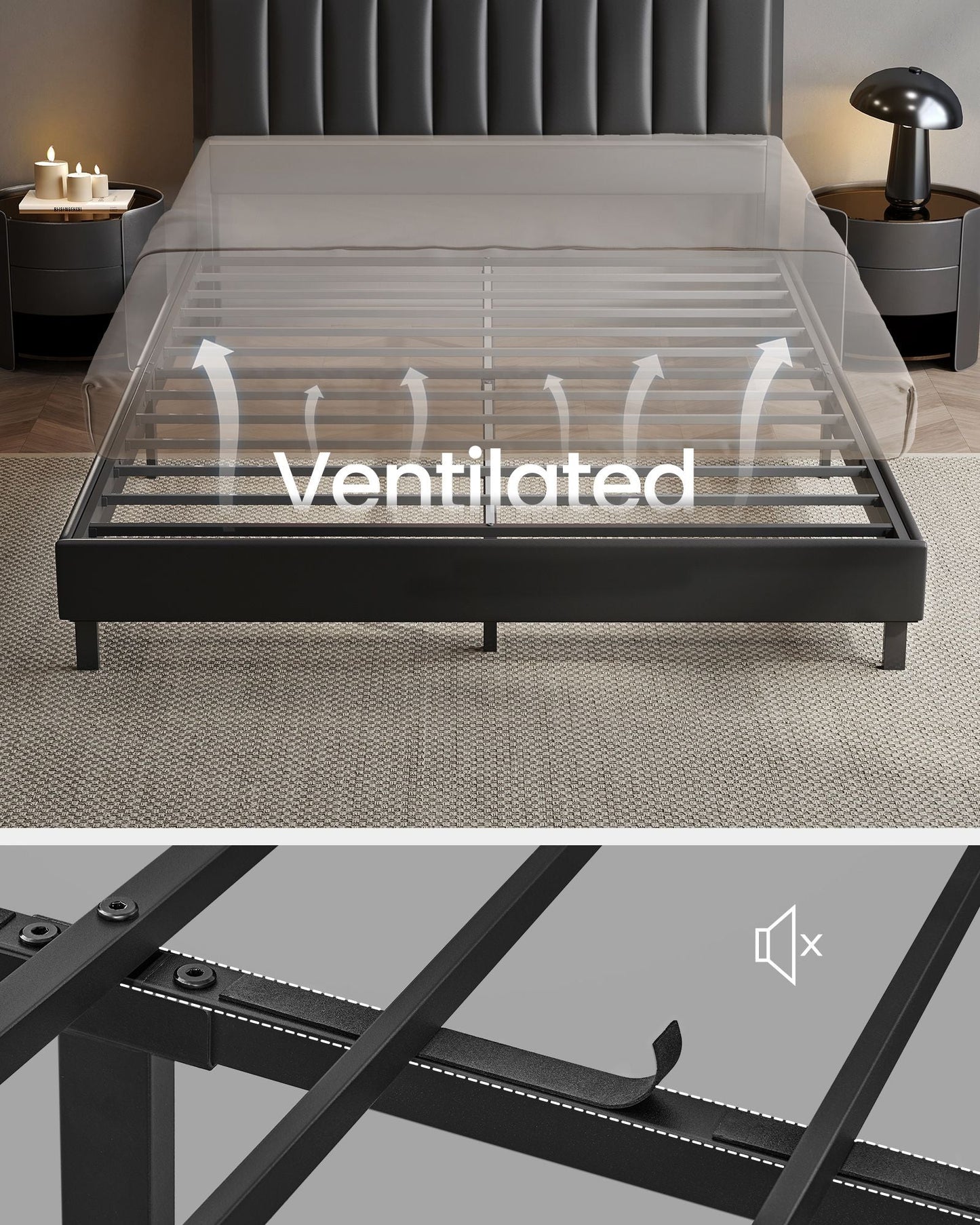 LED Bed Frame Queen Size, Storage Headboard and Charging Station