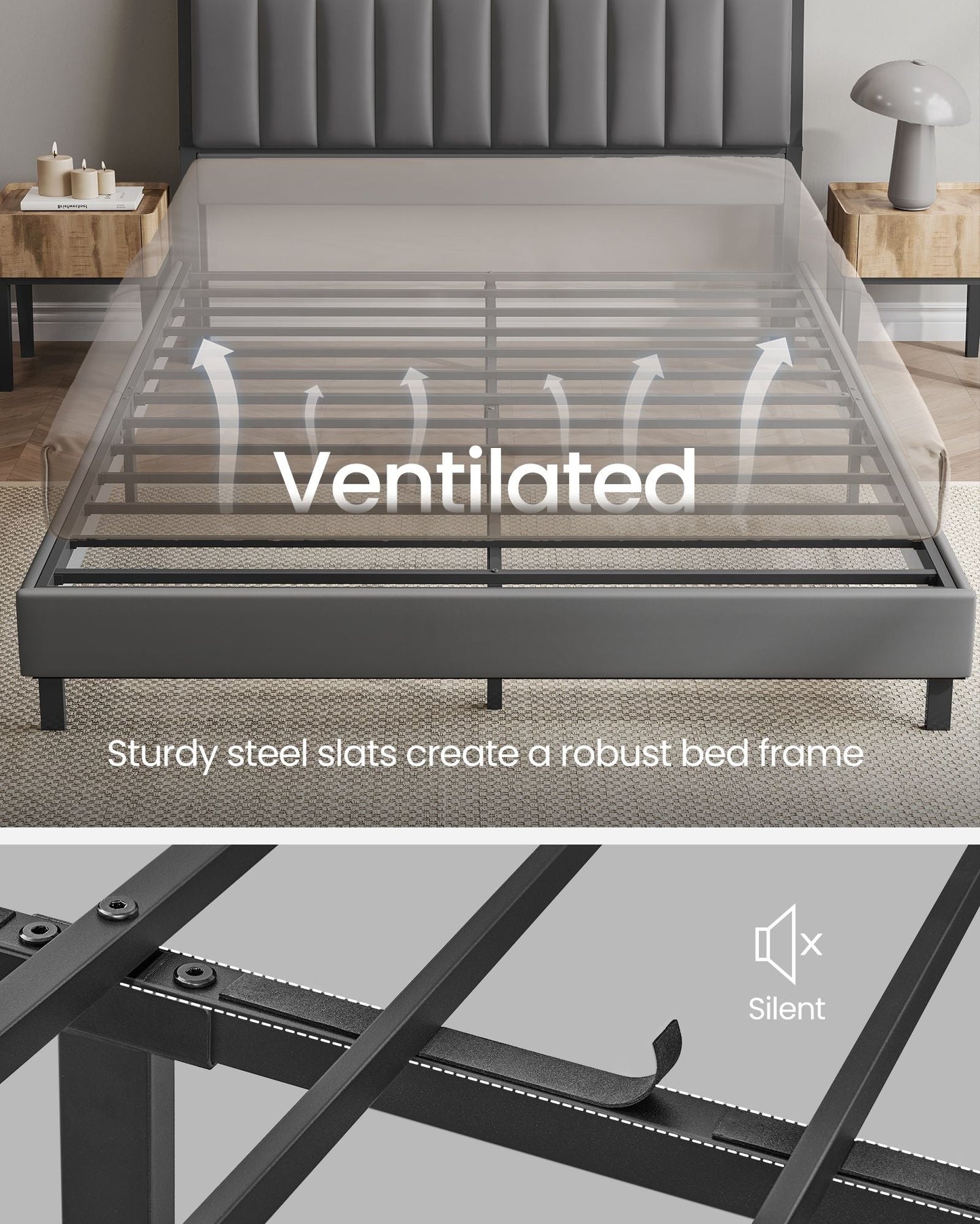 LED Bed Frame Queen Size, Storage Headboard and Charging Station