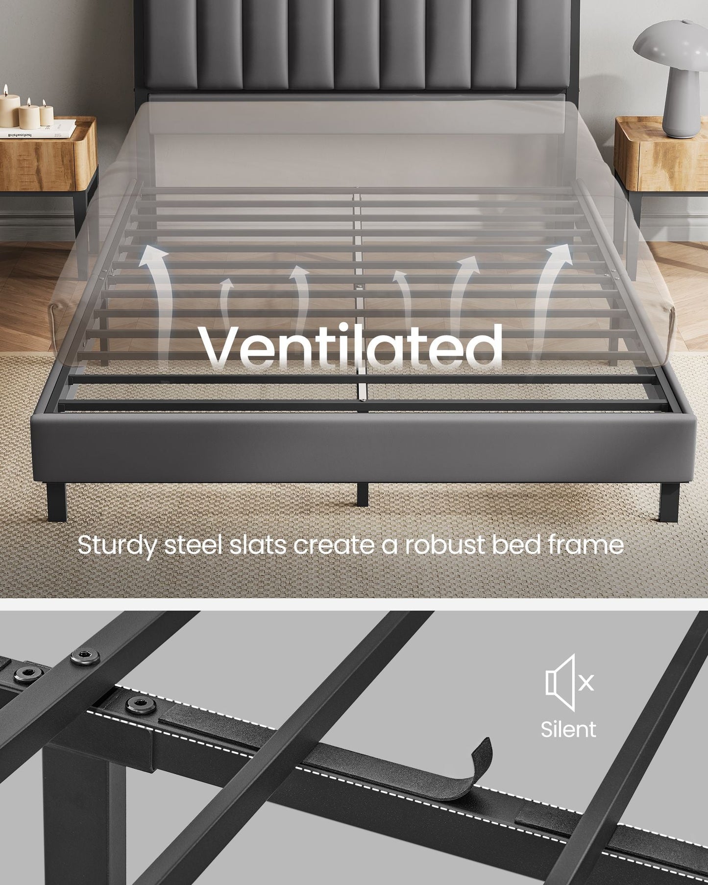 LED Bed Frame Full Size, Storage Headboard and Charging Station