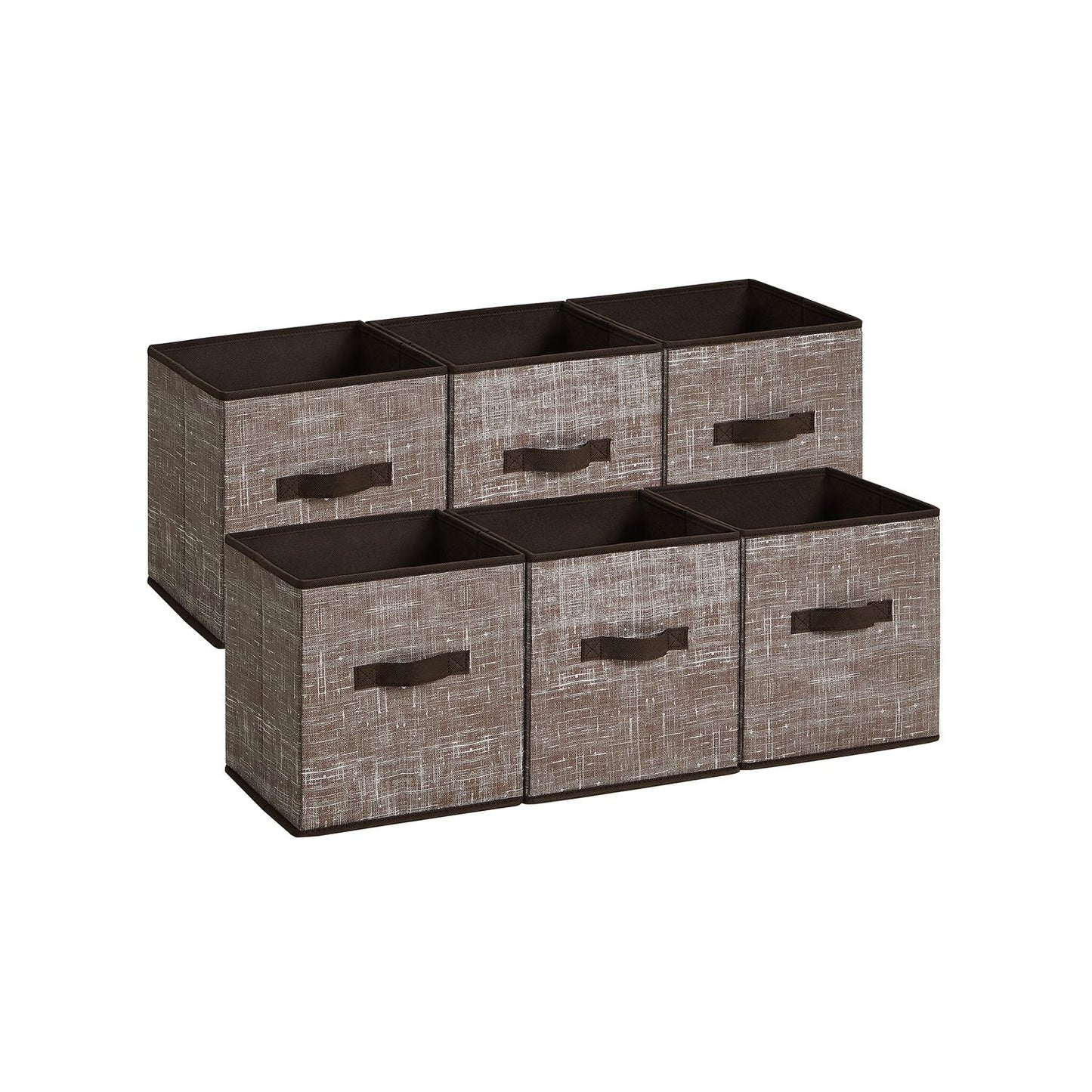 Storage Cubes, Set of 6 Non-Woven Fabric Bins with Double Handles, Closet Organizers for Shelves, Foldable, for Clothes Toys, Chocolate