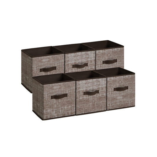 Storage Cubes, Set of 6 Non-Woven Fabric Bins with Double Handles, Closet Organizers for Shelves, Foldable, for Clothes Toys, Chocolate